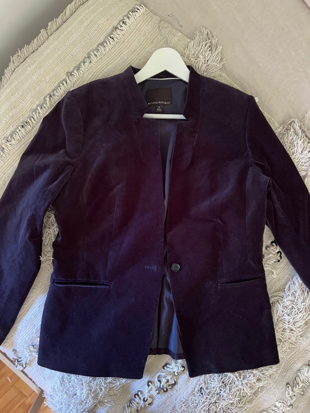 Banana Republic Structured One-Button Navy Velvet Blazer | Size 14, fits M/L